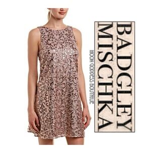 Belle Badgely Mischka SZ 10 Rose Gold Shimmer Swing Dress